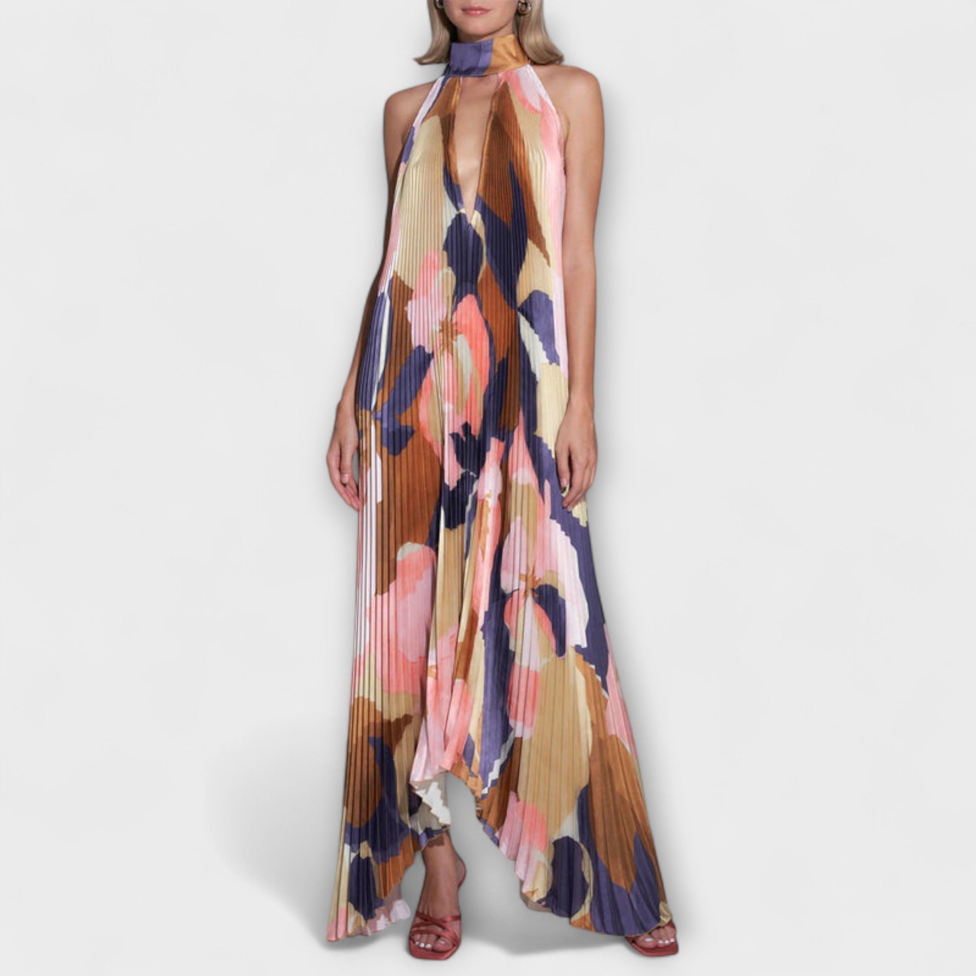 Adele | Abito midi chic plissettato con scollo all'americana, schiena scoperta e cinturino — 4